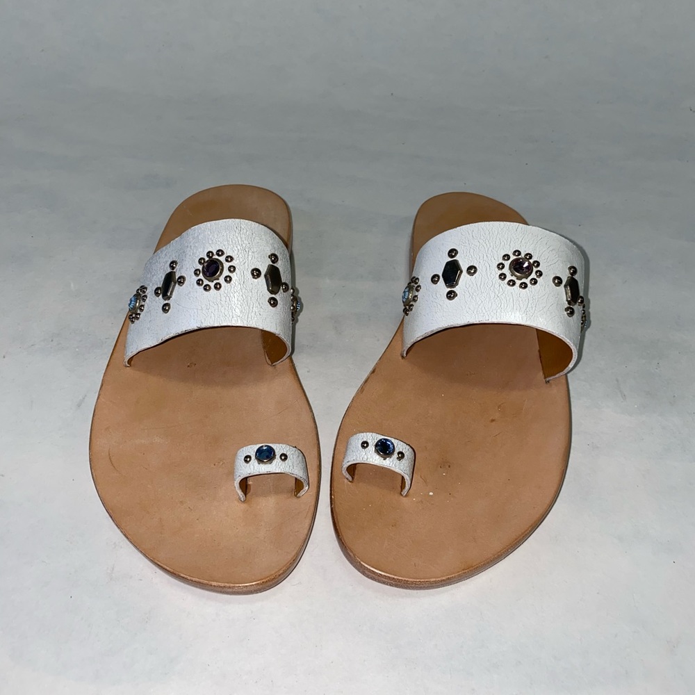 Leather white studded sandal